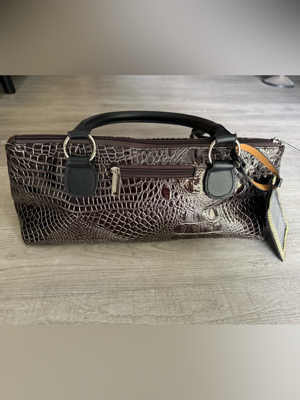 Primeware Thermal Insulated Wine Clutch in a brown alligator croc texture.